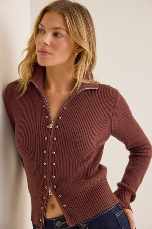Pamela Studded Zip Up Cardigan - Altar'd State - 