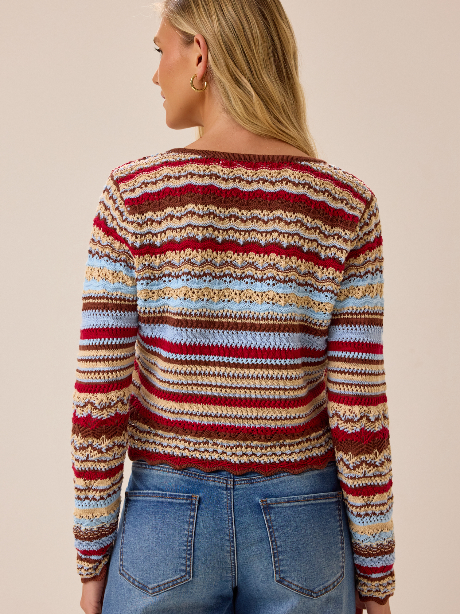 Moore Multi Stripe Crochet Cardigan in Brown Multi | Altar'd State