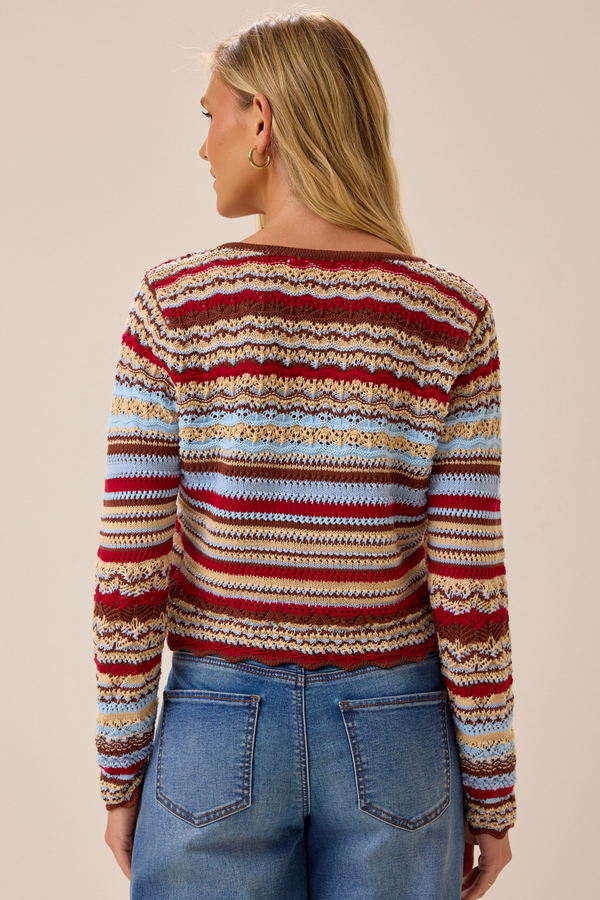Moore Multi Stripe Crochet Cardigan Detail 5 - Altar'd State
