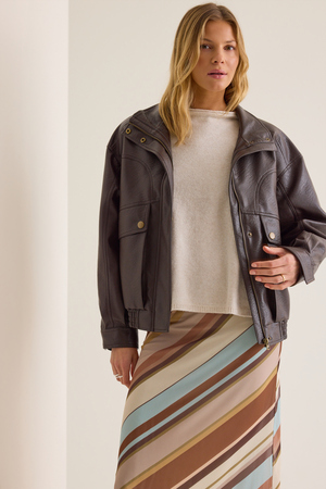 Mona Leather Bomber Jacket - Altar'd State - 