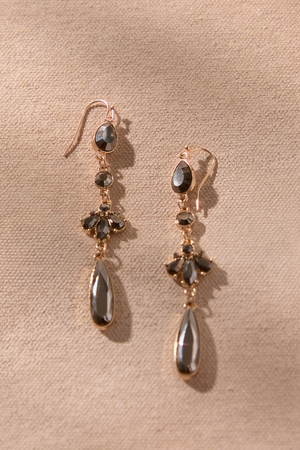 Black Crystal Linear Drop Earrings - Altar'd State - 