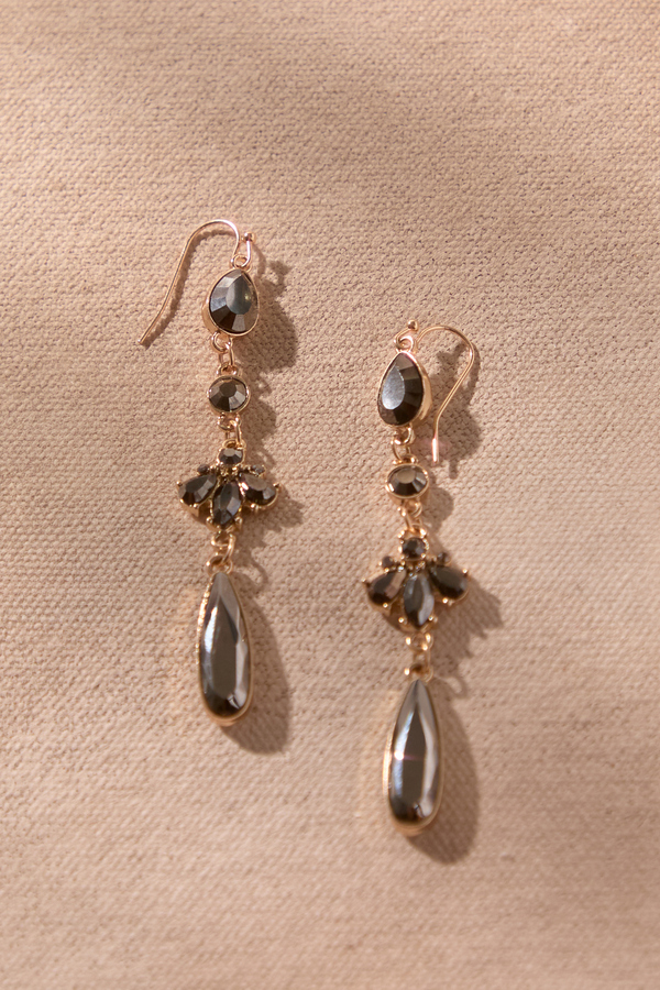 Black Crystal Linear Drop Earrings - Altar'd State
