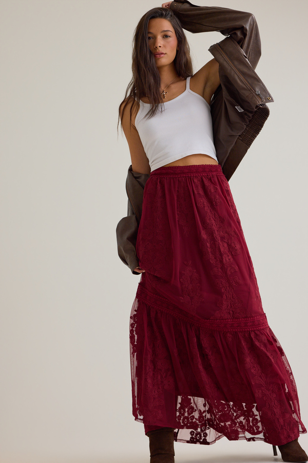 Arissa Embroidered Maxi Skirt Detail 7 - Altar'd State