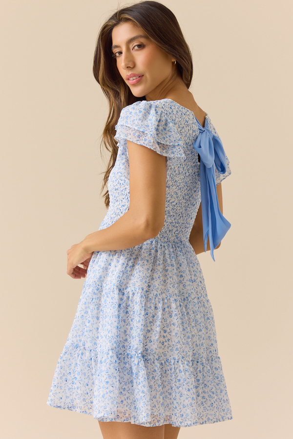 Desiree Mini Dress in Ivory & Blue | Altar'd State