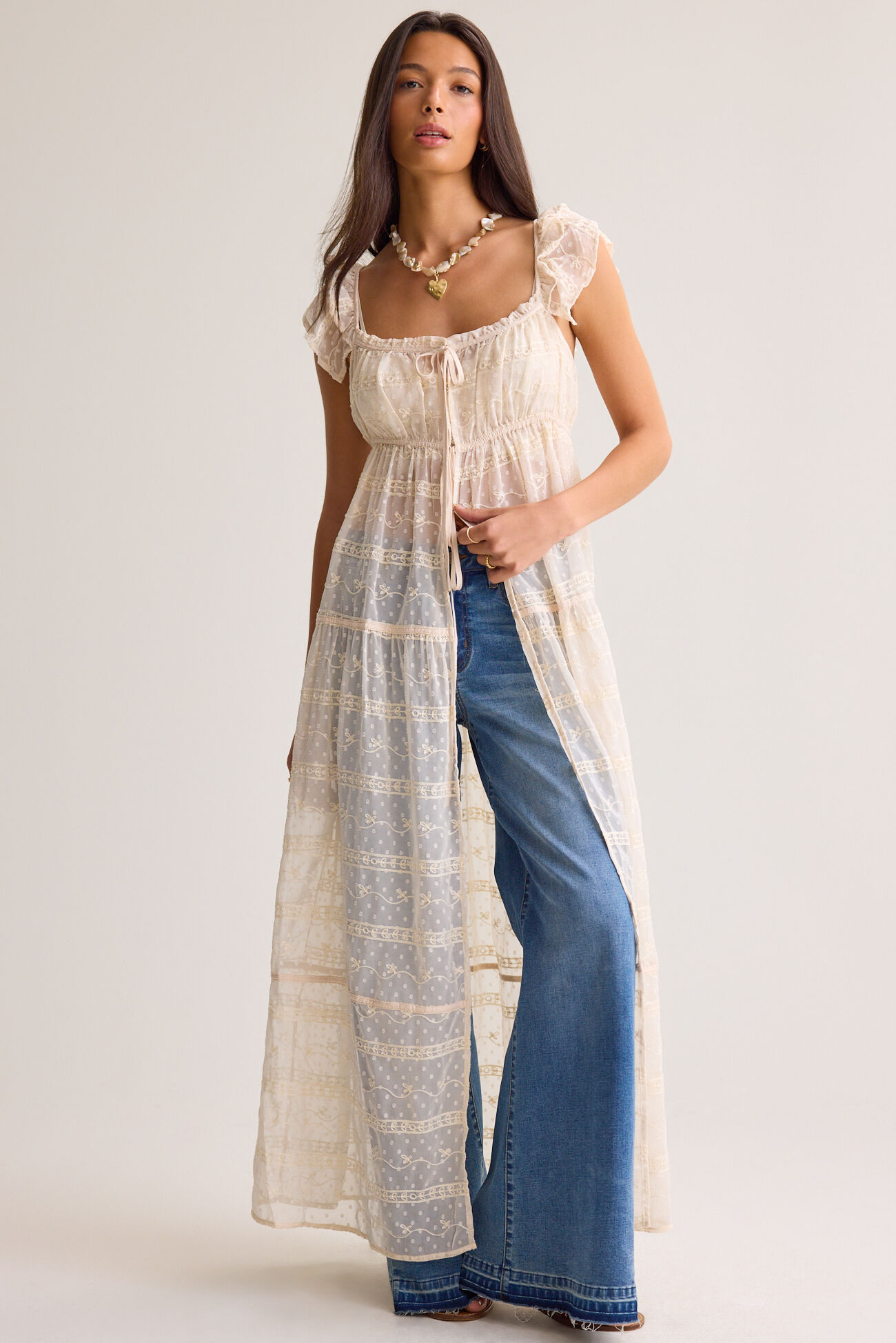 Cleo Tie Front Long Kimono