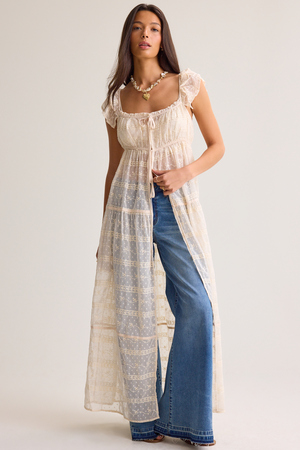 Cleo Tie Front Long Kimono - Altar'd State - 