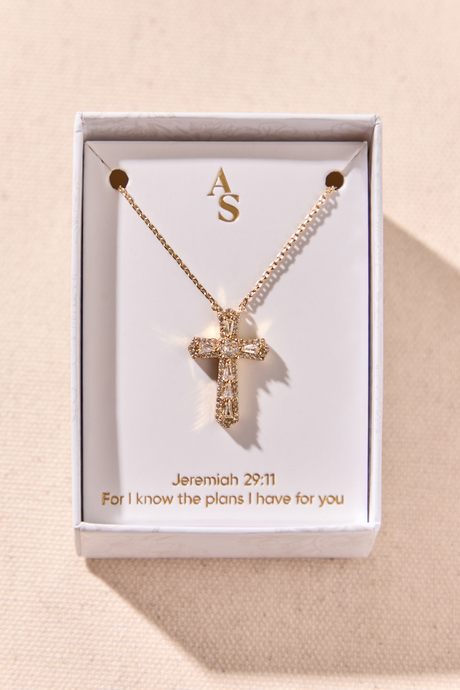 18K Gold Dipped Crystal Glitz Cross Necklace - Altar'd State