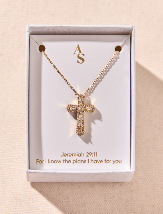 18K Gold Dipped Crystal Glitz Cross Necklace Detail 1 - Altar'd State