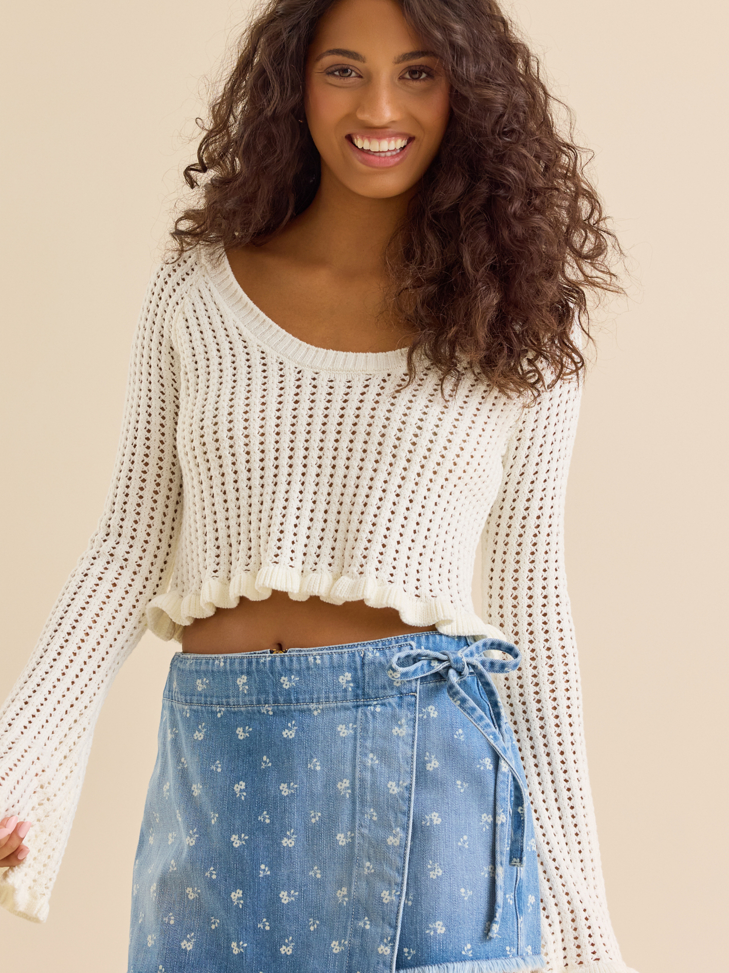 Dylan Side Tie Denim Skort in Medium Wash | Altar'd State
