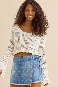 Dylan Side Tie Denim Skort - Altar'd State