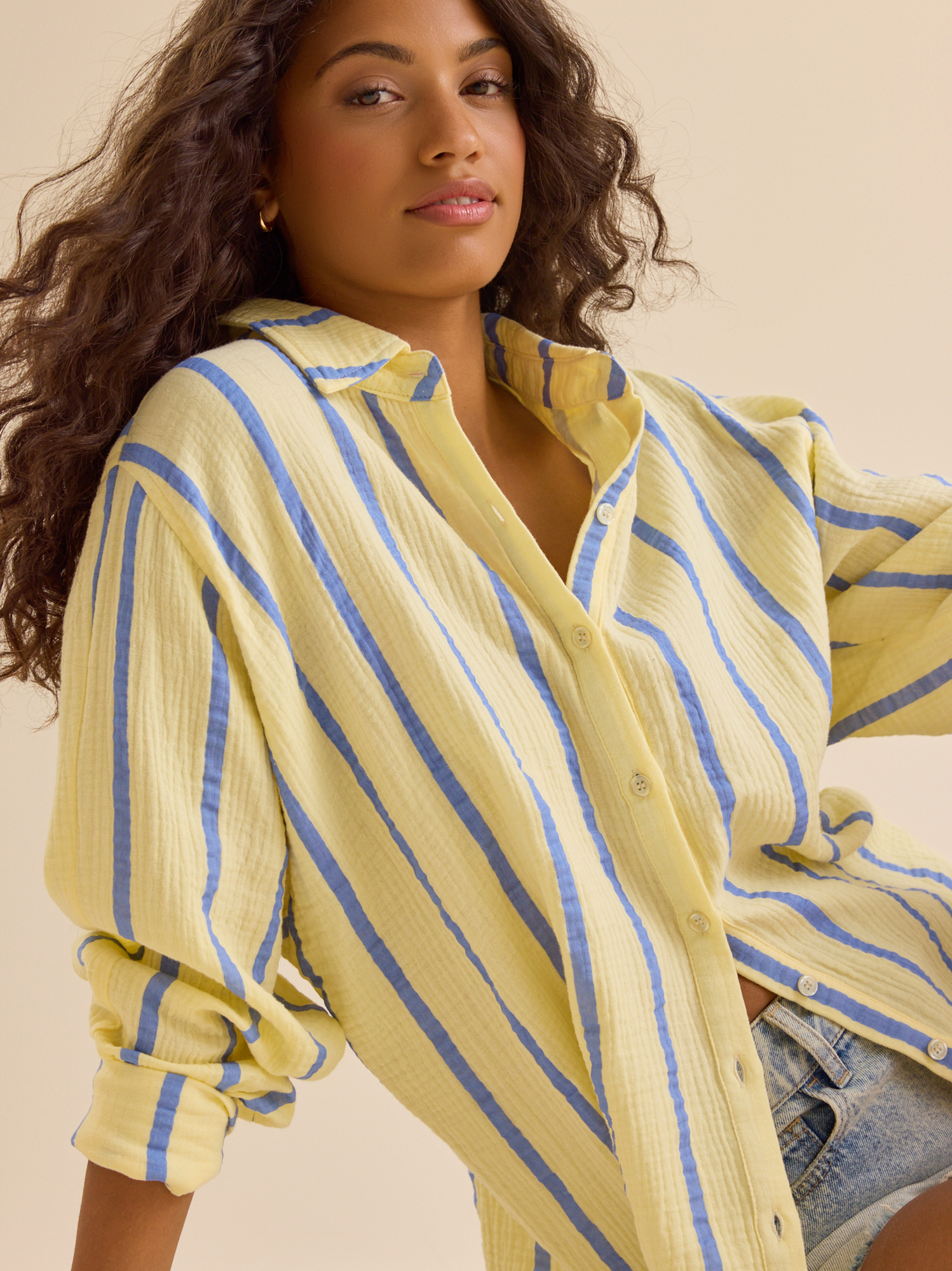 Vienna Striped Button Down Top in Yellow | Altar'd State