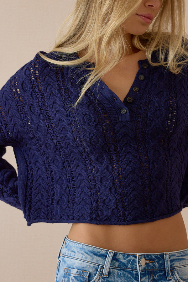 Stormie Textured Henley Sweater - Altar'd State
