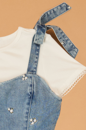 Jane Embroidered Denim Romper and Tee Set - Altar'd State - 