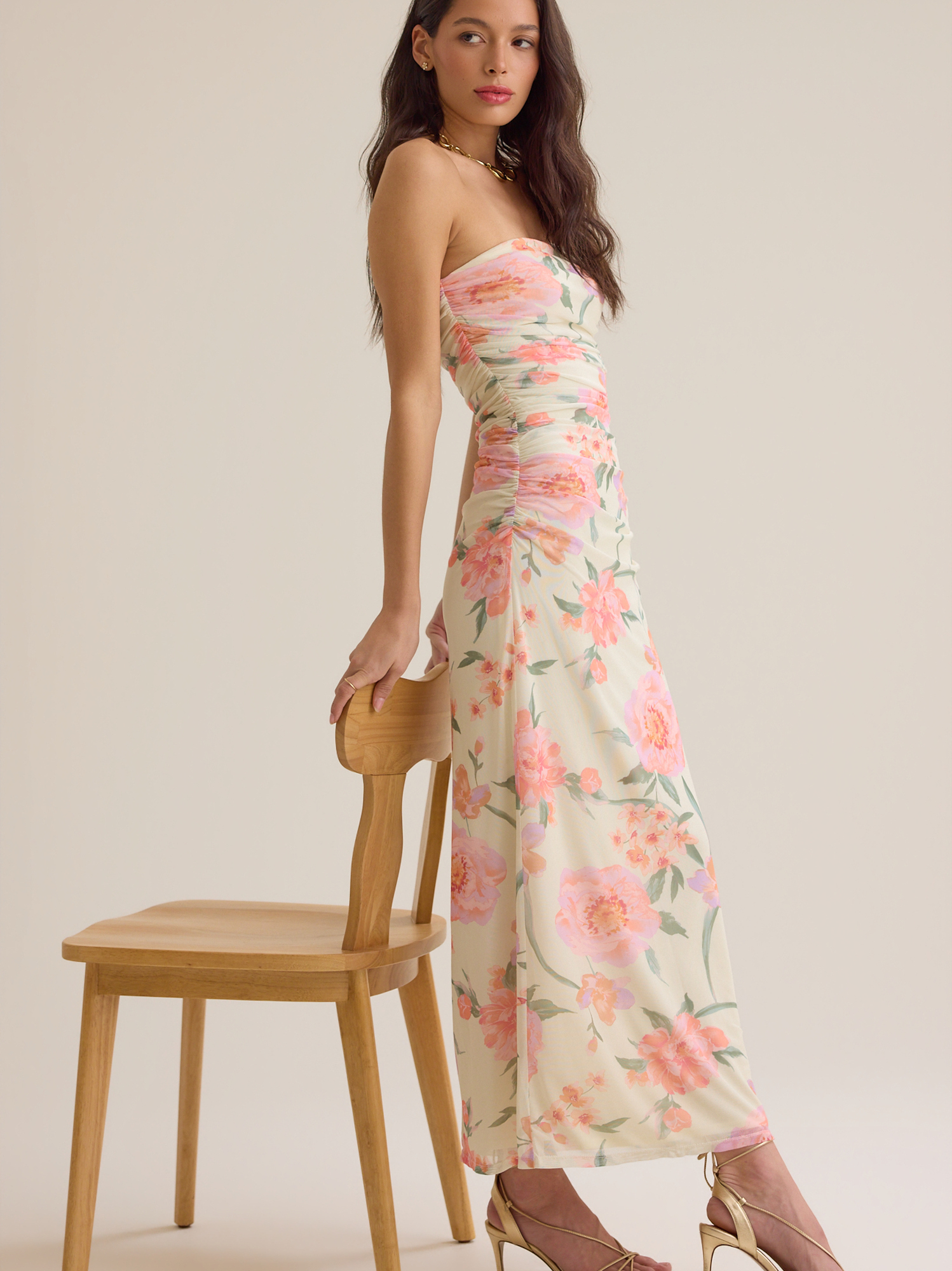 Ava Strapless Maxi Dress in Yellow & Pink | Altar'd State
