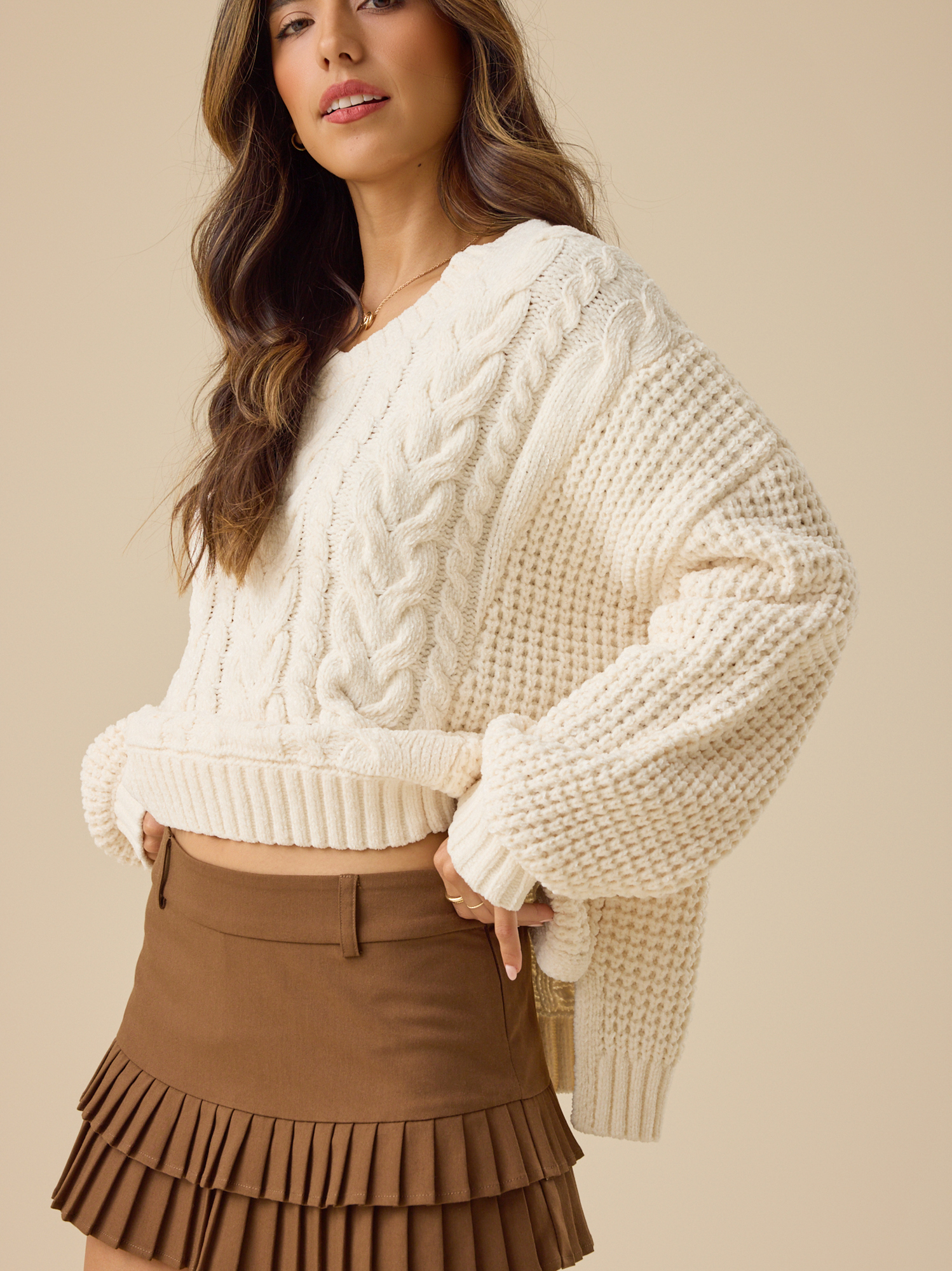 Xandra Pleated Mini Skirt in Brown | Altar'd State