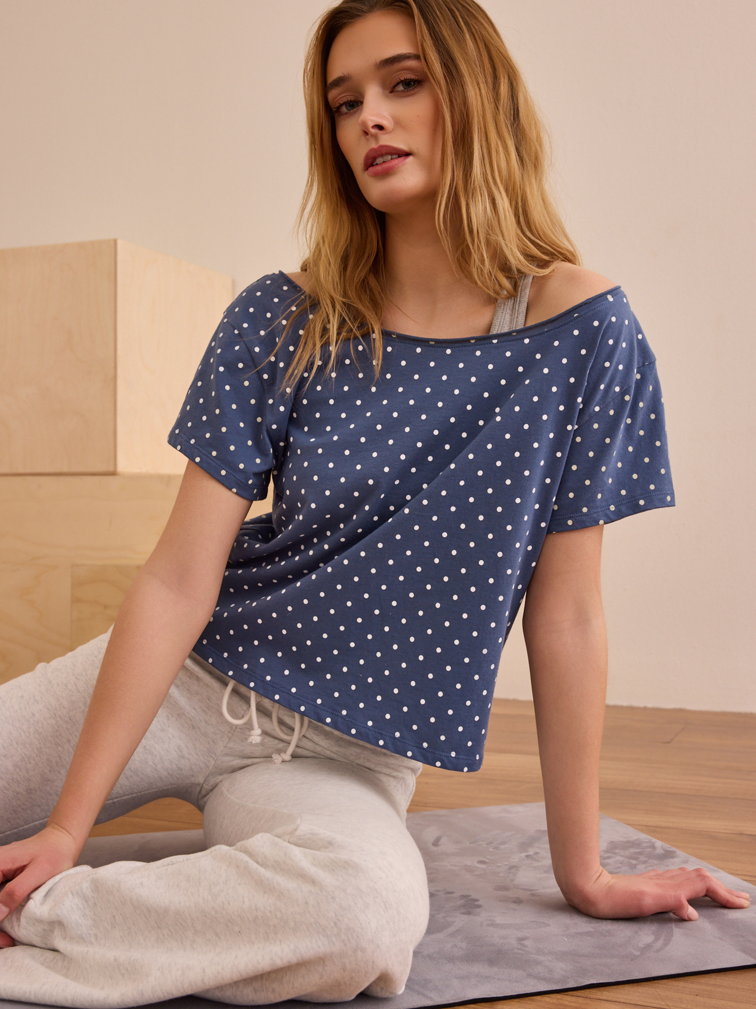 Volley Off The Shoulder Tee in Navy & Ivory | AS Revival