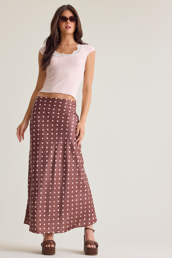 Rowan Polka Dot Satin Midi Skirt - Altar'd State