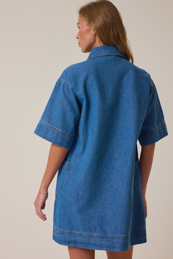 Maya Denim V-Neck Dress Detail 4 - Altar'd State