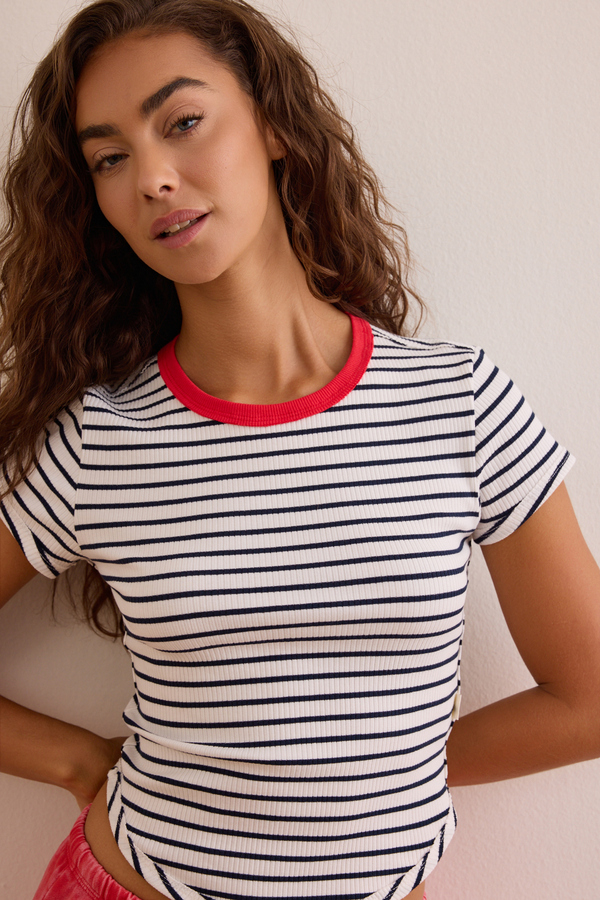 Baseline Striped Baby Tee Detail 2 - Altar'd State