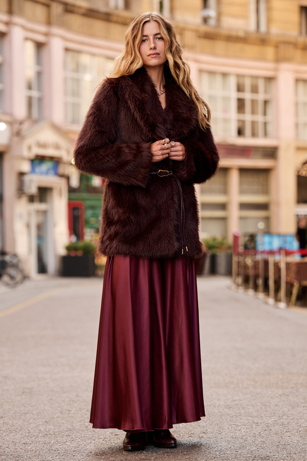 Carlie Faux Fur Belted Coat Detail 3 - Altar'd State