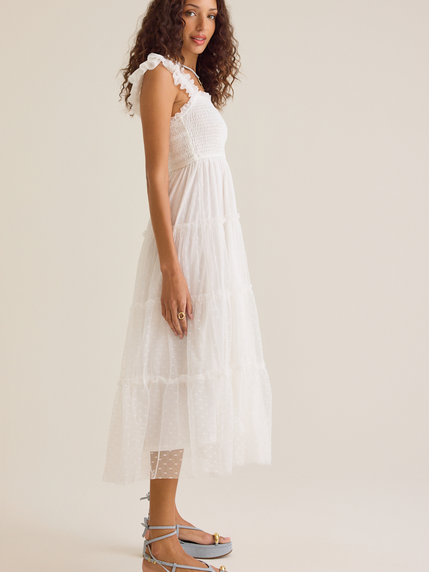 Karmen Clip Dot Maxi Dress in White | Altar'd State