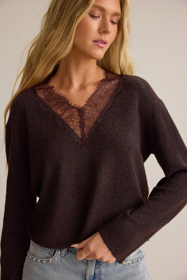 Ines Lace Trim V Neck Sweater Detail 2 - Altar'd State