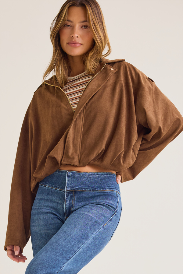Maxine Bubble Hem Suede Jacket Detail 2 - Altar'd State