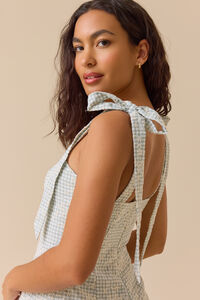Altar'd State | Berkley Gingham Romper | Sage | Material: 100% Cotton | L