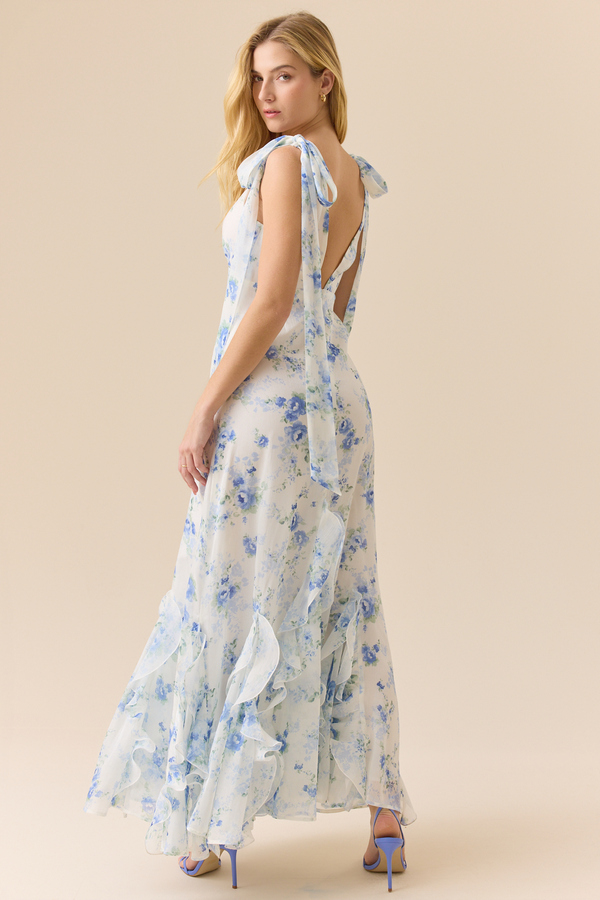 Sollis Maxi Dress in Ivory Blue Multi | Altar'd State