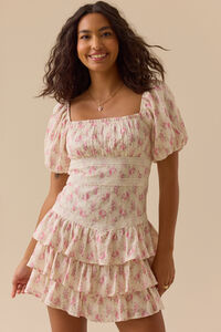 Emerick Puff Sleeve Floral Mini Dress Detail 3 - Altar'd State