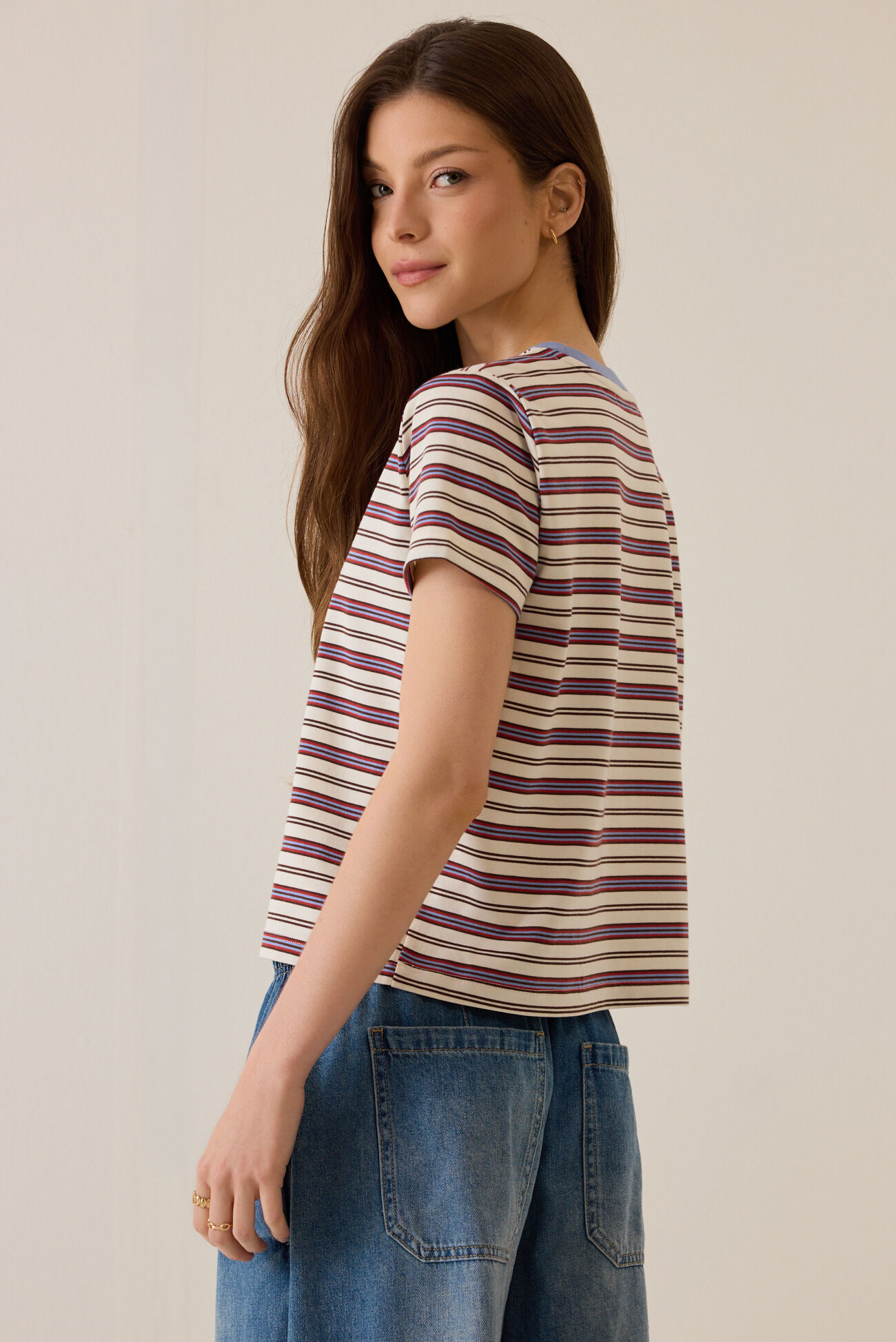Kristie Stripe Contrast Trim Tee