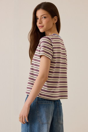 Kristie Stripe Contrast Trim Tee - Altar'd State - 