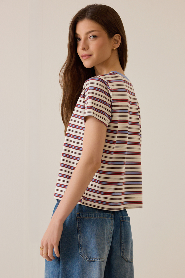 Kristie Stripe Contrast Trim Tee Detail 4 - Altar'd State