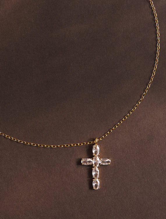 Bagette Cross Charm Necklace Detail 1 - Altar'd State