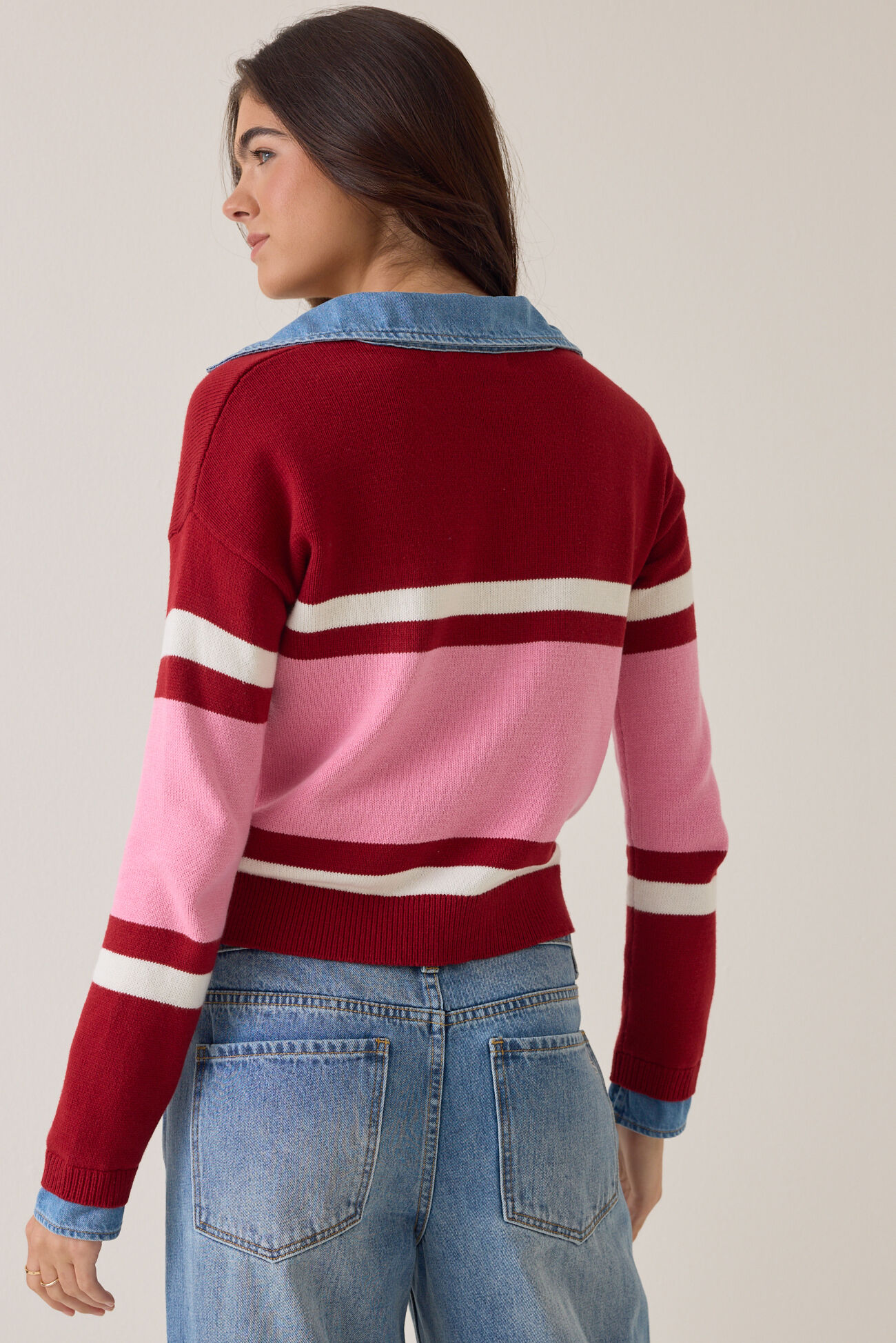 Mitchie Denim Trim Striped Sweater