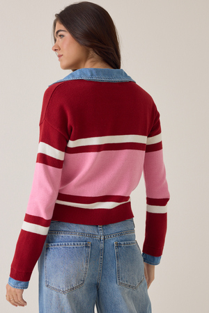 Mitchie Denim Trim Striped Pullover - Altar'd State - 