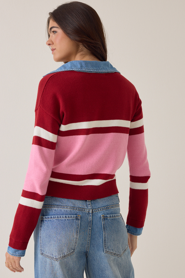 Mitchie Denim Trim Striped Pullover Detail 6 - Altar'd State