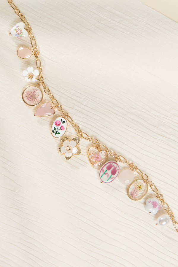 Pink Floral Charm Necklace Detail 2 - Altar'd State
