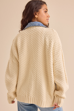 Hadley Cable Denim Mixed Cardigan - Altar'd State