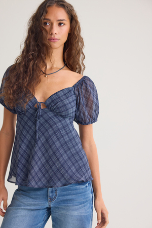 Melora Puff-Sleeve Tie-Front Babydoll Top - Altar'd State - 