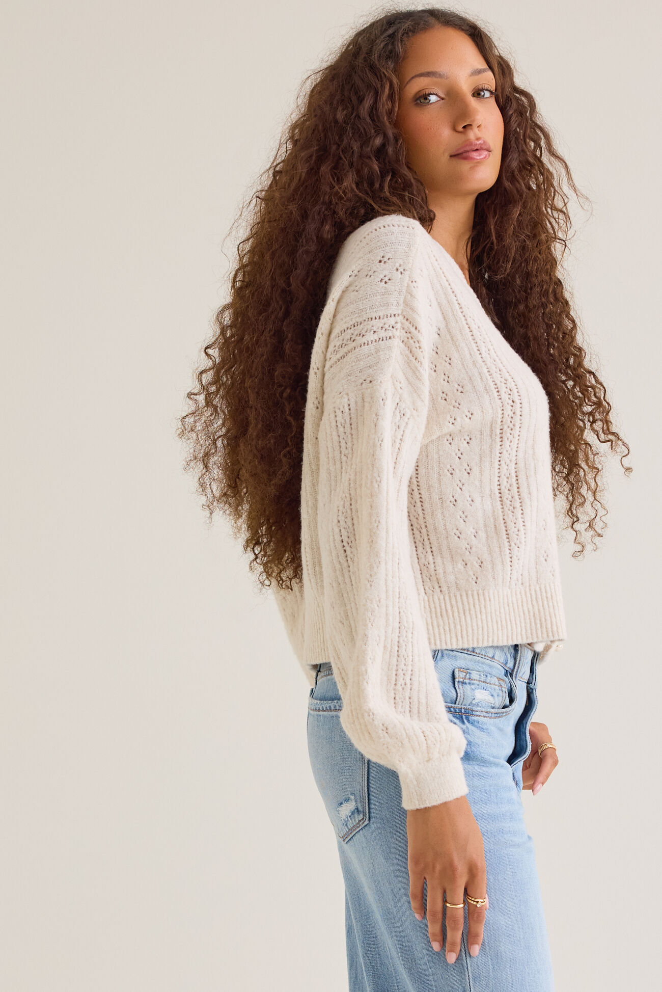 Salome Pointelle Pearl Button Cardigan