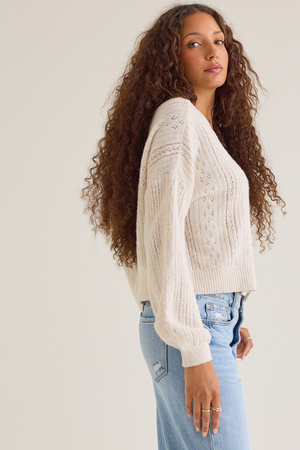Salome Pointelle Pearl Button Cardigan - Altar'd State