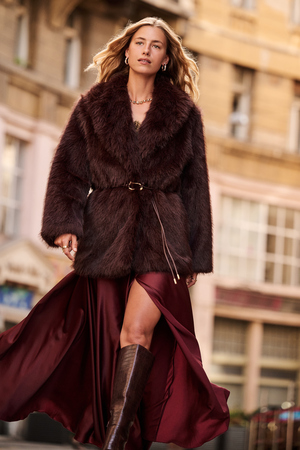 Carlie Faux Fur Belted Coat - Altar'd State - 