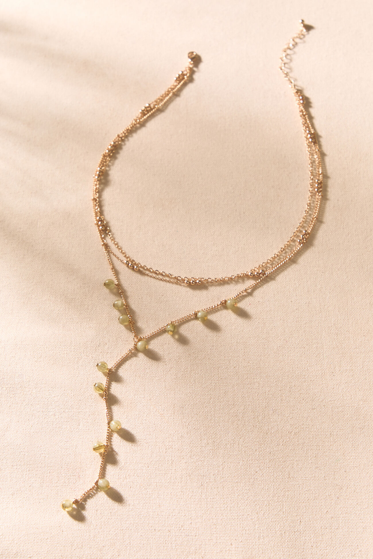 Layered Gold Green Beaded Y-Necklace