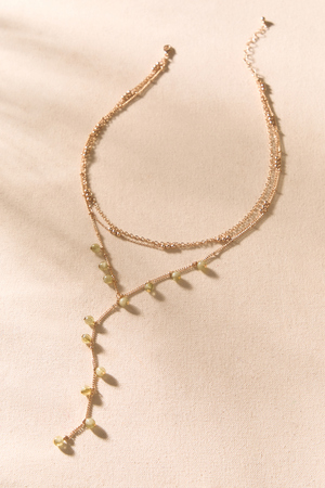 Layered Gold Green Beaded Y-Necklace - Altar'd State - 