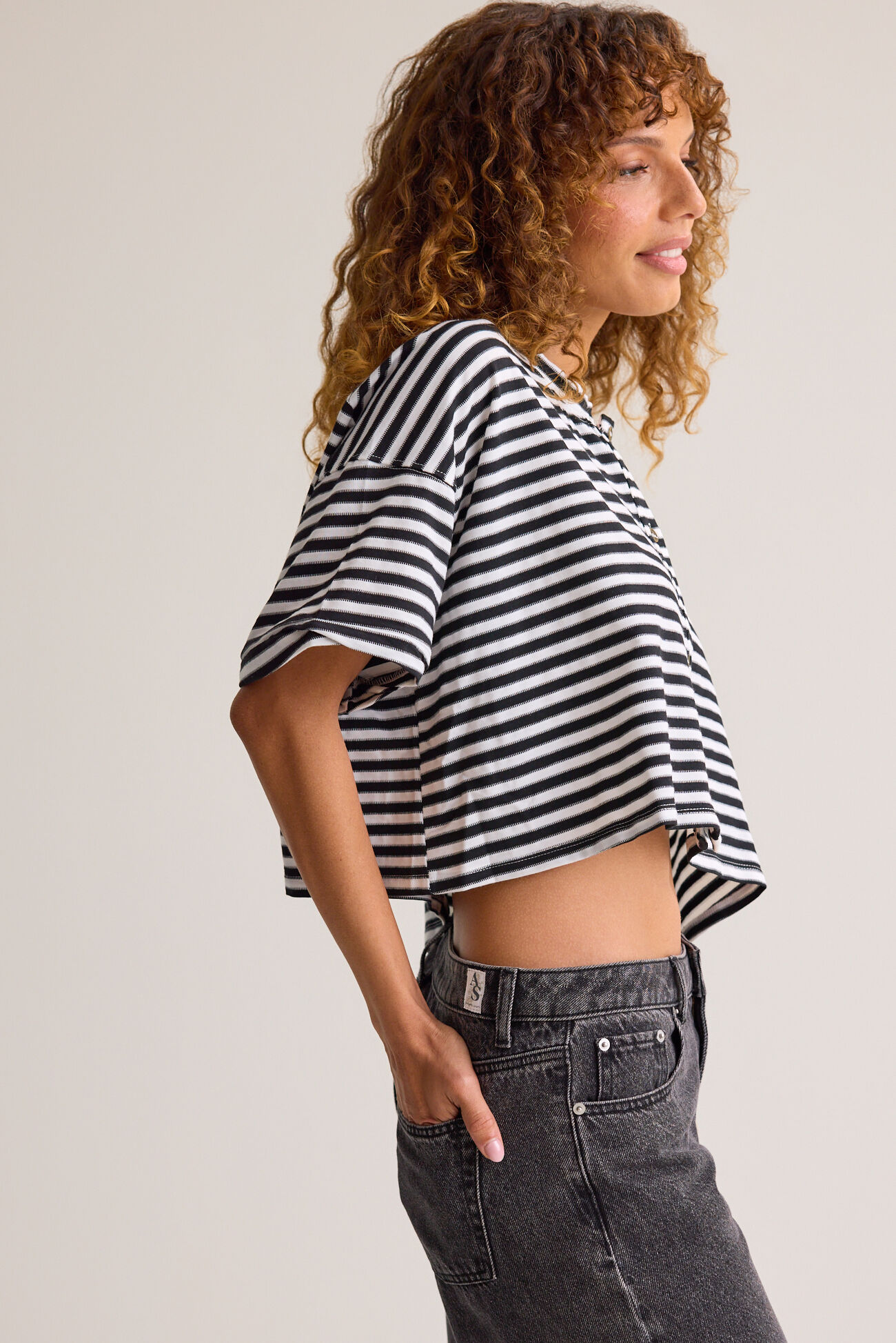 Keaton Button-Up Stripe Top