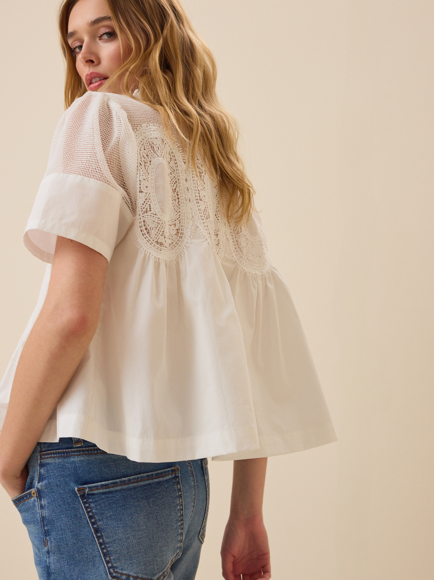 Klemmis Crochet Baby Doll Top in White | Altar'd State
