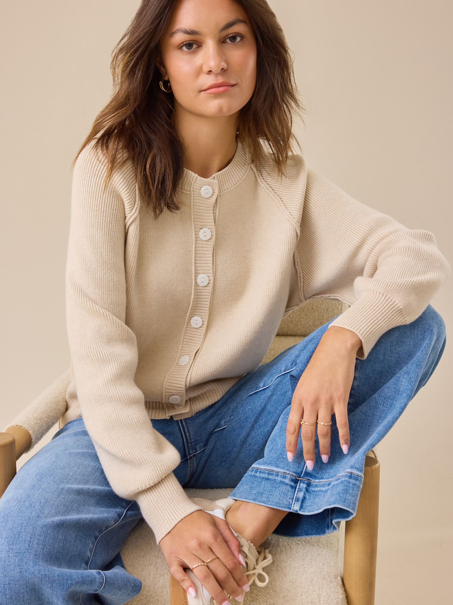 Milo Button Up Cardigan in Tan | Altar'd State