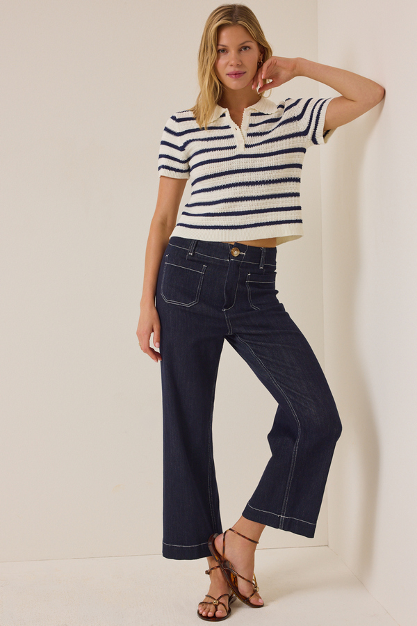 Bowie Stripe Knit Polo Detail 5 - Altar'd State