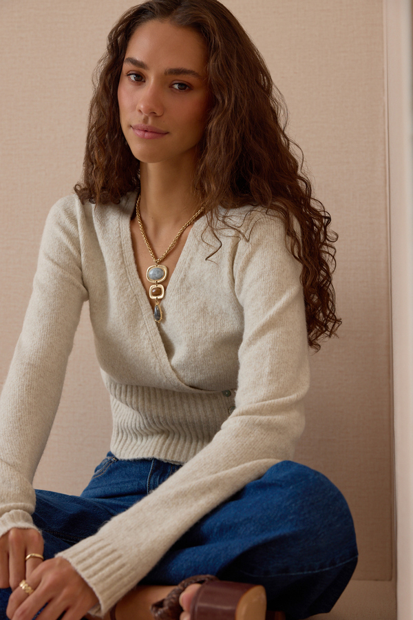 Ciela Wrap Button Side Sweater Detail 7 - Altar'd State
